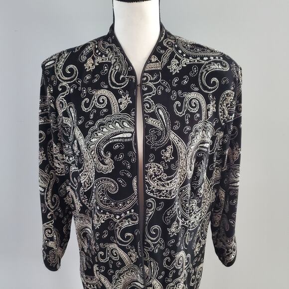 Xscape by Joanna Chen Paisley Sparkle Mandarin Collar Jacket XL - Picture 3 of 7